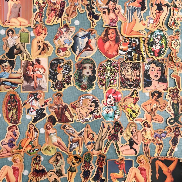 Vintage Tattoo Pin up girl retro stickers assorted pack of 50