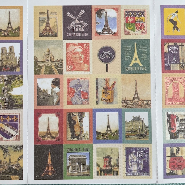 French vintage style postage stamp stickers, pack of 80