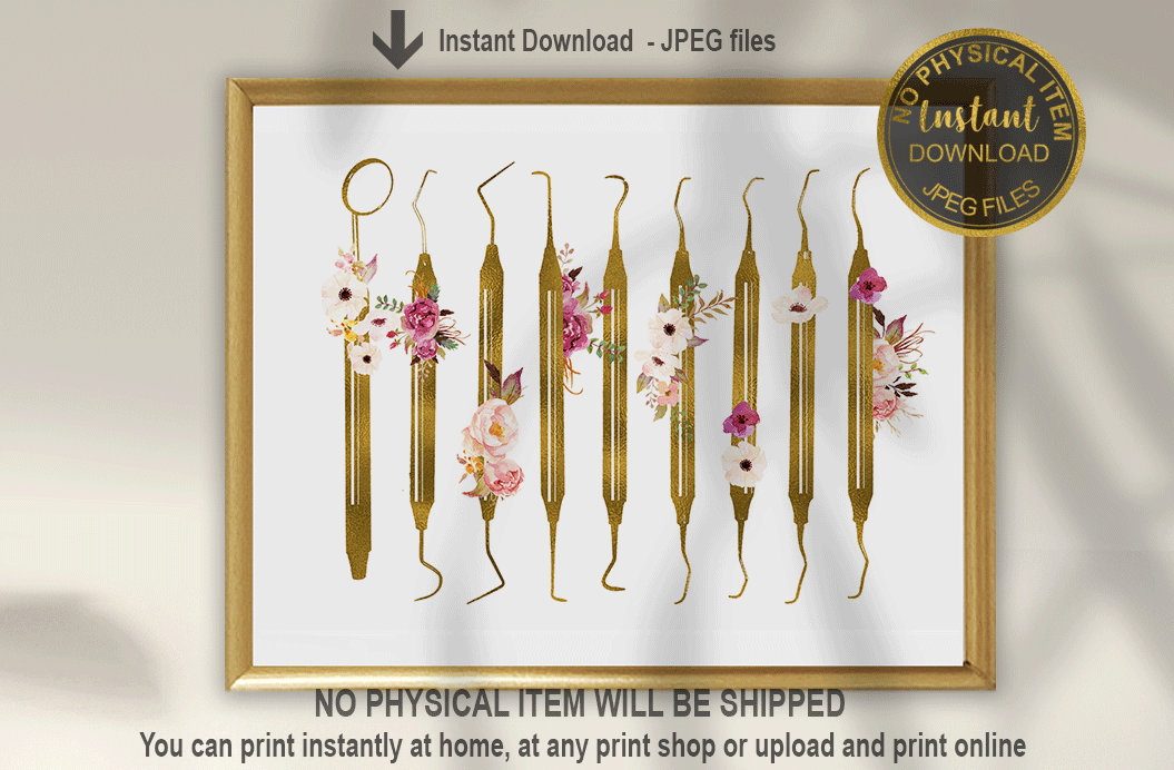 Dental Hygiene Scalers Art, Dental Hygienist Gift, Dental Art, Dentist Gift, Dental Assistant Gift, Dental Student Graduation Gift, Digital