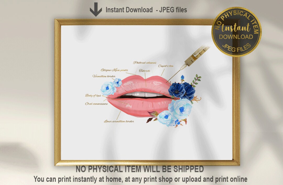 Lip Injection Print, Lip Anatomy Art, Printable Wall Art, Beauty Salon