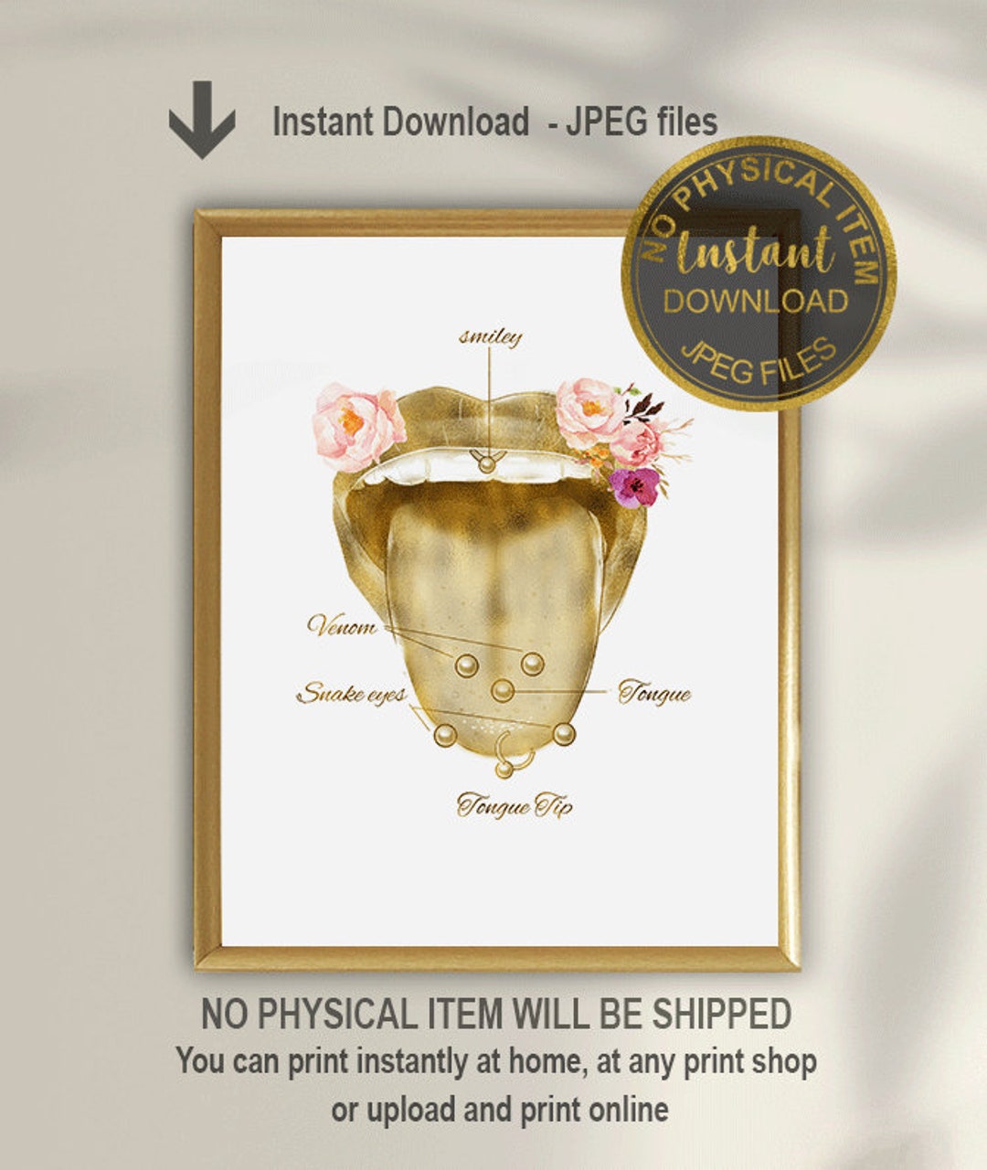 Tongue Piercing Chart Art Print, Piercing Art Print, Piercings Studio