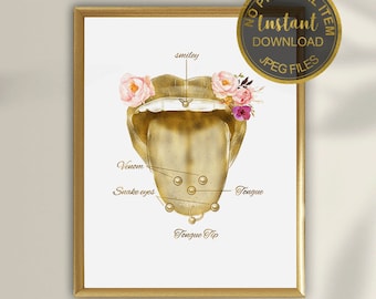 Zungenpiercing Piercing Wandkunst Wandbild für Piercing Studios, Professionelle Zungenpiercing Anleitung für Kundinnen und Kunden (Digitaler Download)