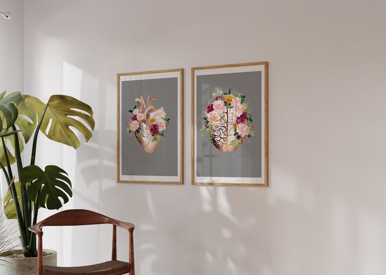 Printable Floral Anatomy Art Set – Heart and Brain Anatomy Wall Art ...