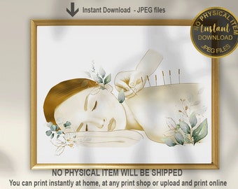 Acupuncture Art Print – Traditional Chinese Medicine Illustration, Facial & Body Acupuncture Wall Art, Acupuncturist Clinic Decor, TCM Art