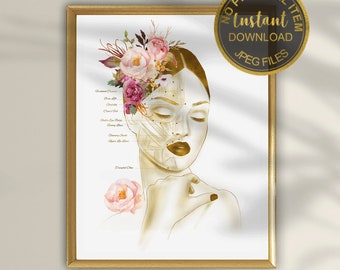 Botox Anatomy Art, Esthetician Print, Dermatology Decor, Beauty Therapist Gift, Facial Muscles, Botox Injection Points, Cosmetic Nurse Print