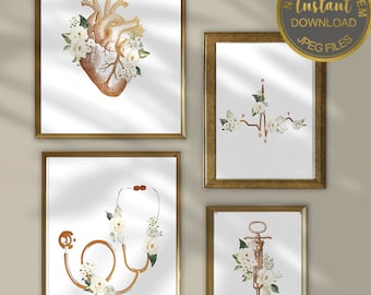 Medical Anatomy Wall Art Set Printable, Nurse Office Decor, Heart Stethoscope Nurse Prints (Digital Download)