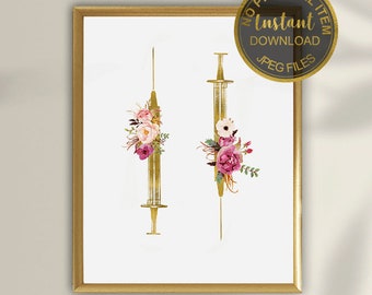 Floral Syringe Wall Art, Injector Office Decor Printable, Botox Clinic Wall Art, Nurse Graduation Gift, Medical Office Decor