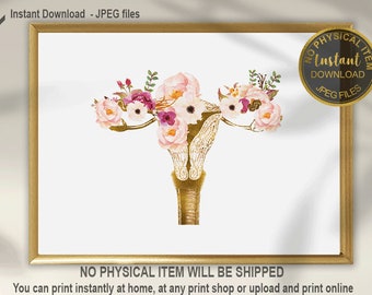 Floral Uterus Art Print, Female Anatomy Wall Art, Feminine Reproductive System Decor, Midwife & OB-GYN Office Art, Pregnancy Gift