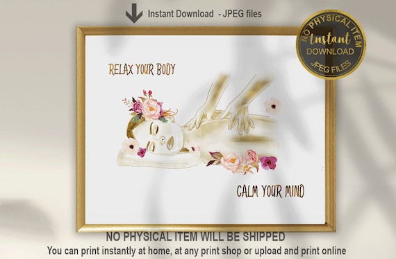 Spa Decor Printable for Massage Therapy Rooms | Relax Your Body Calm Your Mind Wall Art | Wellness & Med Spa Decor