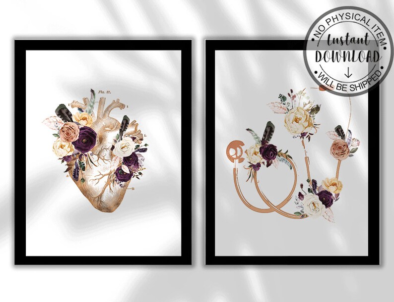 Stethoscope Heart Art Print, Nurse Wall Art Printable, Medical Office ...