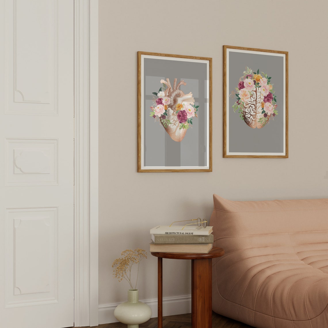 Printable Floral Anatomy Art Set – Heart and Brain Anatomy Wall Art ...