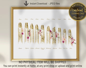 Nails Shape Print, Nail Salon Decor, Beauty Salon Decor, Nail Room Decor, Nail Manicure, Beauty Art Print, Beauty Salon Art, Beauty Gift