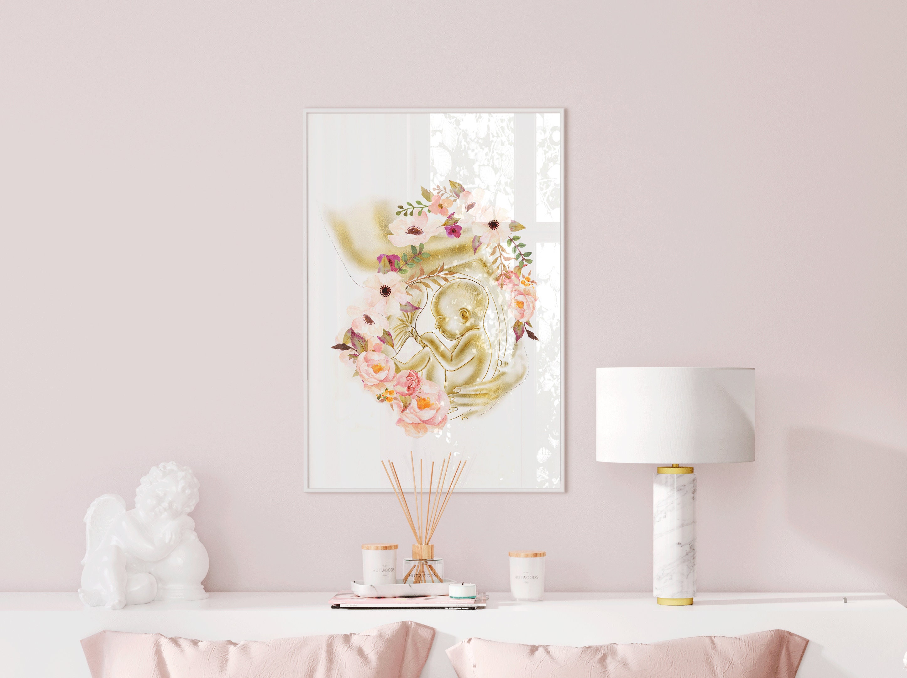 Baby in Womb Anatomy Art Print โ Floral Gynecology Wall Art, Fetal ...