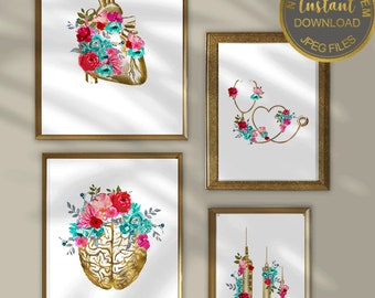 Floral Medical Art Print, Nurse & Doctor Office Wall Decor, Printable Medical Gift
