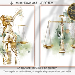 Lawyer Art Print, Lawyer Office Decor, Lady of Justice Wall Art, Scales Of Justice, Law Student Gift, Lawyer Graduation Gift  Printable
