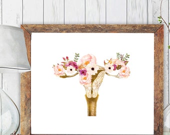 Female Reproductive System, Uterus Anatomy Print, Pregnancy Gift, Obgyn Art, Obgyn Gift, Midwife Gift, Flowery Uterus,Ovaries, Vagina, Vulva