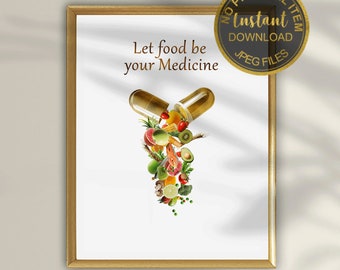 Let Food Be Your Medicine Print, Dietitian Office Decor, Nutrition Wall Art, Functional Medicine Poster, Digital Download