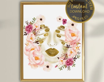 Woman Face Art Print, Beauty Salon Wall Art, Esthetician Office Decor, Makeup Studio Poster, Nail Technician Art, Digital Download