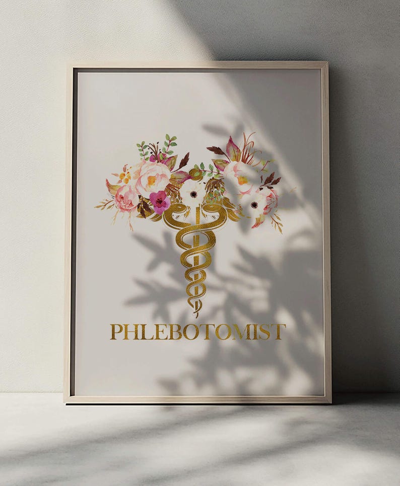 Phlebotomist Gift: Phlebotomy Art Print with Caduceus for Graduation & Tech, Unique Enorasis Wall Decor image 3