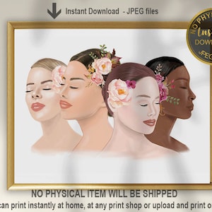 Women Art, Skin Tones Art, Esthetician Wall Art, Dermatology Art, Med Spa Decor, Beauty Clinic Decor, Beauty Salon Art, Printable Art