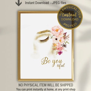 Arte mural con frase "Be You-tiful" para esteticistas / Decoración profesional para consultorios de estética, clínicas de cuidado de la piel y salones de belleza