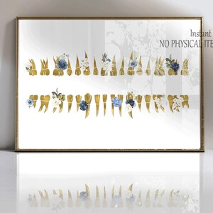 Floral Tooth Anatomy Poster, Teeth Chart Printable, Dentist Office Decor, Dental Hygienist Gift, Dental Student Print, Digital Download image 2