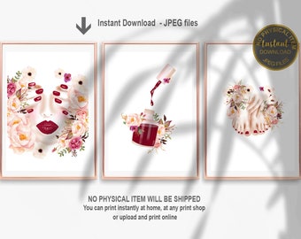 Nail Technician Wall Art Set Printable, Nail Salon Decor Prints, Nail Tech Gift for Beauty Room (Digital Download)