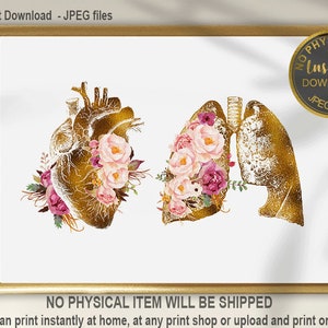 Floral Heart and Lungs Art Print, Pathologist Gift, Physical Assistant Office Decor, Doctor Gift, Human Anatomy Art Print, Medical Art