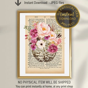 Brain Art Print, Dictionary Art Print, Brain Anatomy Art, Psychology Gifts Psychology Art, Brain Flowers Art, Dictionary Print Printable