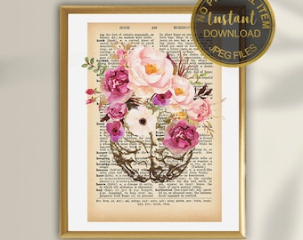 Hersenen Art Print, woordenboek Art Print, hersenen anatomie kunst, psychologie geschenken psychologie kunst, hersenen bloemen kunst, woordenboek print afdrukbaar