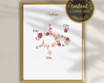 Cafeïnemolecuul print, koffie kunst aan de muur, cafeïne print, cafeïne molecuul kunst aan de muur, cafeïne kunst, cafeïne kunst aan de muur, koffie liefhebber cadeau