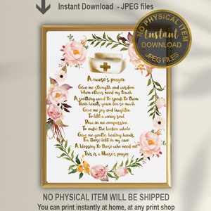 Nurse&#39;s Prayer Printable Art: Floral Wreath Gift (Digital Download)