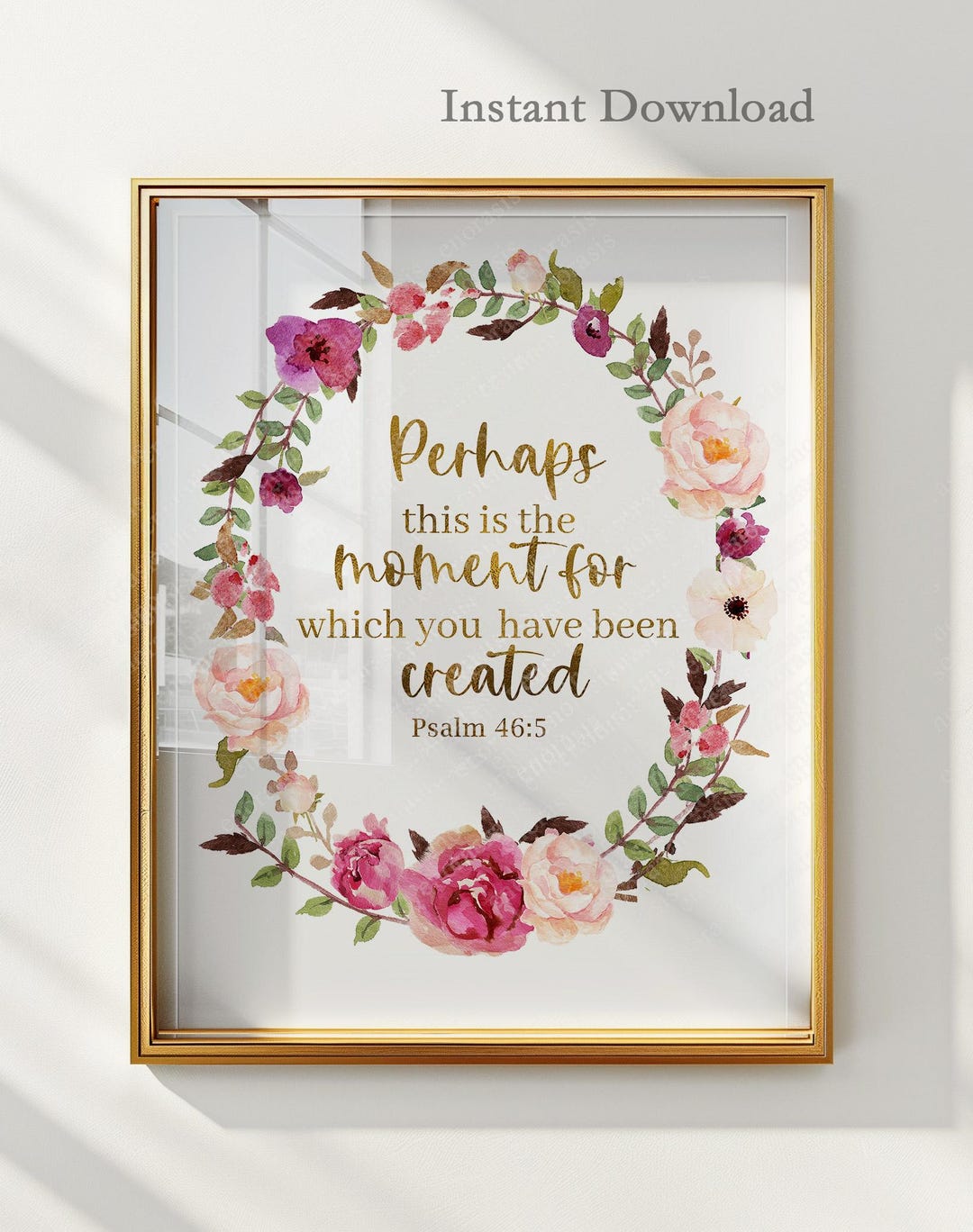 Bible Verse Wall Art Printable Psalm 46:5, Christian Floral Wreath ...