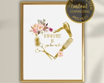 Decoración de peluquería, decoración de pared para salón de belleza, regalo de peluquero, arte de estilista, arte de cosmetología, impresión artística de peluquería, arte con herramientas de peluquero