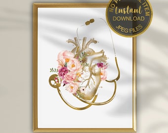 Heart Anatomy Art Print, Anatomical Heart Illustration, Medical Anatomy Wall Art for Cardiology Clinic, Printable Anatomy Poster
