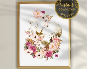 Puede incluir: Un imprimible digital de un contorno fetal dorado rodeado de una corona de flores rosas y blancas. El texto "Descarga instantánea - Archivos JPEG" está en la parte superior de la imagen. El texto "NO SE ENVIARÁ NINGÚN ARTÍCULO FÍSICO Puede imprimir instantáneamente en casa, en cualquier tienda de impresión o cargar y imprimir en línea" está en la parte inferior de la imagen.