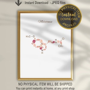 Melatonin Molecule Print, Melatonin Art, Chemistry Art,  Science Lab Decor, Hormones Print, Sleep Hormone Print, Melatonin Biochemistry Art