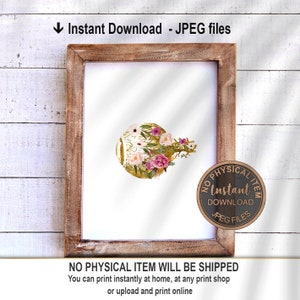 May include: A digital printable art print featuring a watercolor illustration of a human eye with floral details. The eye is surrounded by pink and white flowers, gold leaves, and a gold background. The text "No Physical Item" is visible in a circle with a gold border.