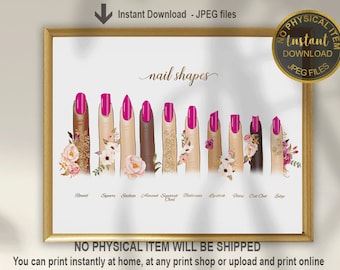 Nail Shapes Chart Poster, Manicure Nail Shape Guide for Nail Tech Studio, Professional Nail Salon Wall Art, Digital Download