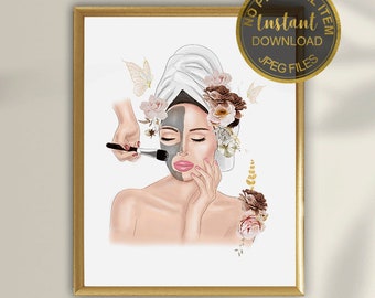 Spa Wall Art | Beauty Salon Printable Art, Facial Treatment Illustration, Esthetician & Skin Care Clinic Decor