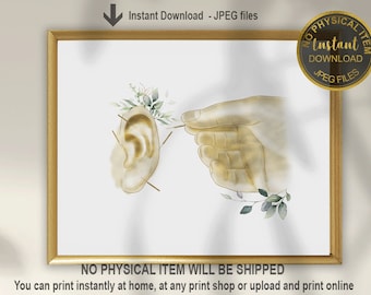 Ear Acupuncture Chart, Auriculotherapy Poster, Ear Reflexology Art Print, Acupuncturist Office Decor, Printable