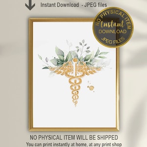 Arte de caduceo, símbolo de caduceo, decoración de consultorio médico, símbolo médico, regalo para médico, regalo de graduación de médico, regalo de la facultad de medicina, arte médico