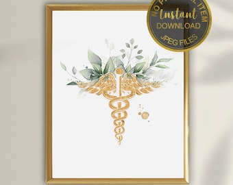 Caduceus Art, Caduceus Symbol, Doctor Office Decor, Medical Symbol, Gift for Doctor, Doctor Graduation Gift, Medical School Gift Medical Art