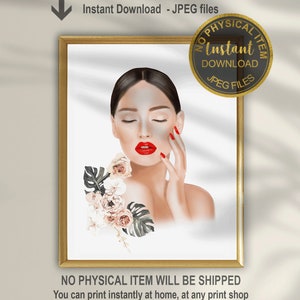 Woman Portrait Art Print: Salon Decor, Nail Stylist Gift (Printable)
