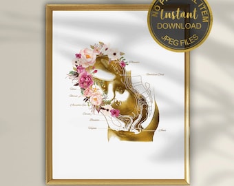 Zwangerschap print, cadeau verloskundige, verloskundige kunst, gynaecologie print, zwangere vrouw, anatomische kunst, babyshower cadeau, cadeau gynaecoloog, doula