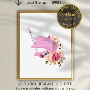 Impresión artística de enfermera, póster imprimible de jeringa, decoración de oficina, inyección de enfermera cosmética, impresión de bótox, regalo de graduación