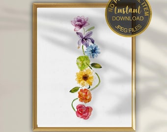 Chakra Watercolor Art Print, 7 Chakras Wall Art for Yoga & Meditation Space, Spiritual Healing Decor, Digital Download