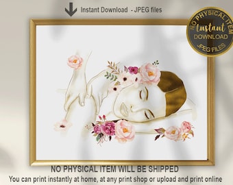 Massage Therapy Art Print: Floral Spa Decor (Digital Download)