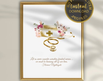 Nurse Graduation Gift Printable, Florence Nightingale Quote, RN Wall Art, Nurse Appreciation Print