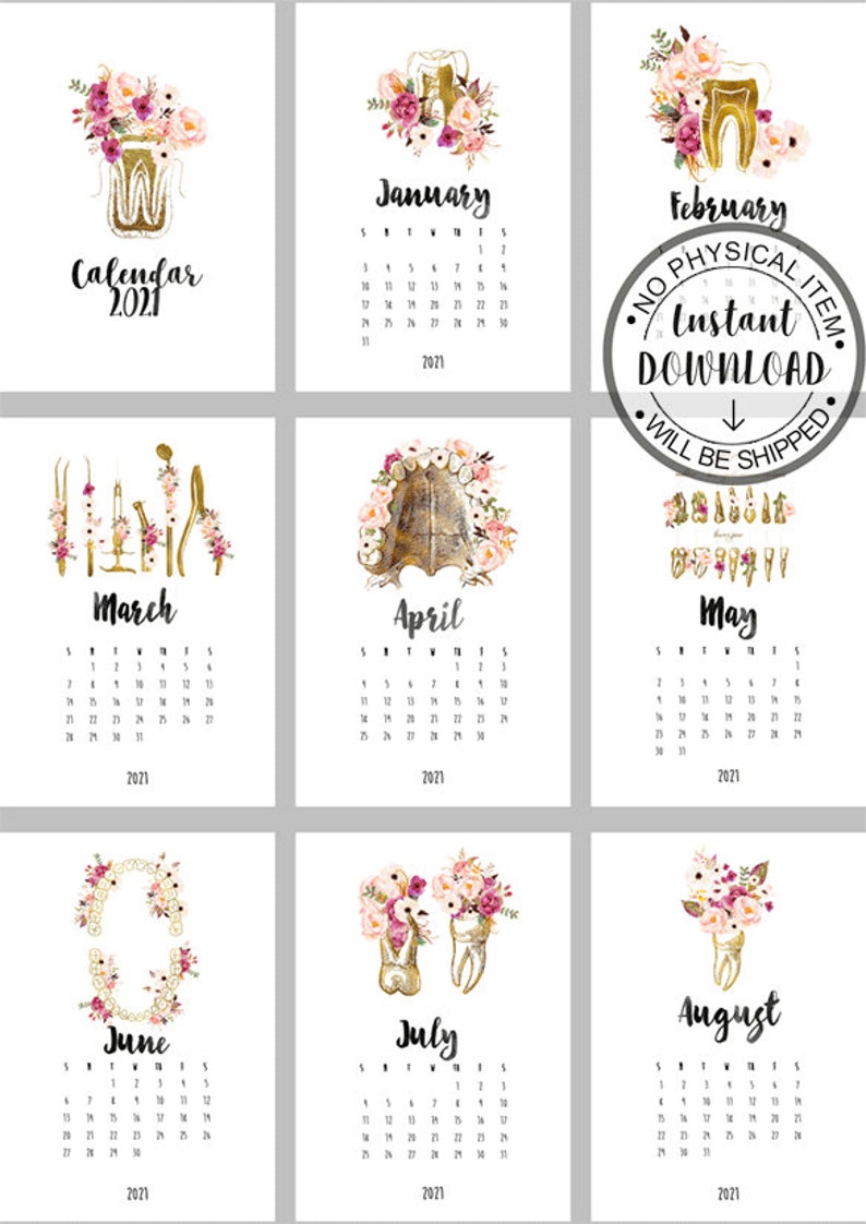 Dental Calendar 20202021 Printable Gift For Dentist Dental Etsy
